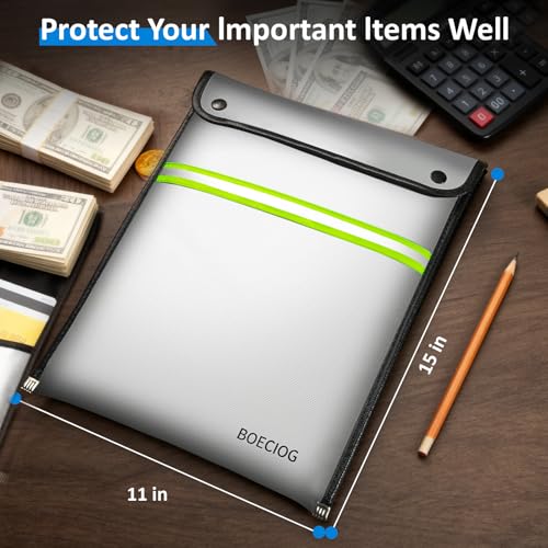 Fireproof Document Bag 15x11 Inches Waterproof Fire-Resistant Safe Storage for Passports & Valuables