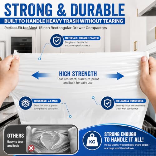 Foifatt 60 Pack 15-Inch Trash Compactor Bags - Leak-Proof, Heavy-Duty Kitchen Waste Liners
