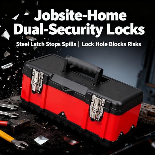 Jack Boss 15.5 Inch Portable Tool Box with Removable Tray & Non-Slip Handle