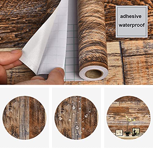 WENMER 17.71 x 118 Inch Brown Wood Peel and Stick Wallpaper for Cabinets & Walls