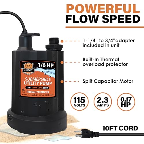 Chromex Tankless Water Heater Flush Kit with NSF Descaler & 1/6HP Pump - 1 Quart with Standard Hoses
