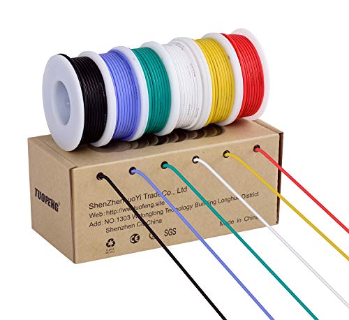 TUOFENG Silicone Insulated 18 AWG Stranded Tinned Copper Wire 6 Colors 13.2ft Each