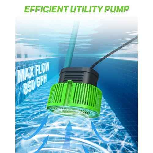 Pool Cover Pump above Ground - Submersible Water Sump Pump Swimming Water Removal Pumps, with Drainage Hose & 25 Feet Extra Long Power Cord, 850 GPH inGround, 3 Adapters