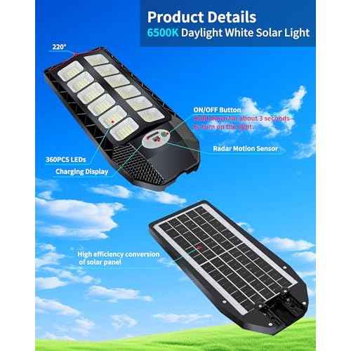 5000W Solar Lights Outdoor,IP66 Waterproof,Solar Powered Motion Sensor Street Light,6500K Dusk to Dawn 20000 Lumens LED Security Flood Light with Remote for Yard, Garden,Patio,Garage-1 Pack