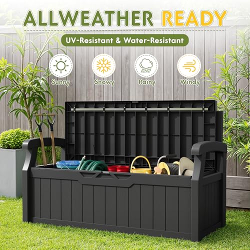 Greesum 80 Gallon Outdoor Storage Bench with Armrest - Black