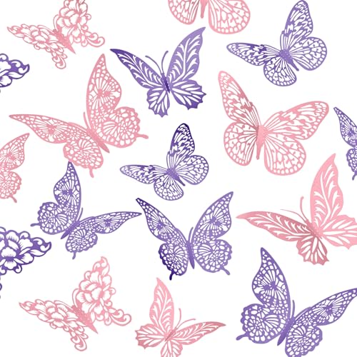 48Pcs Butterfly Wall Decor Set - 4 Styles, 3 Sizes in Purple & Pink, 3D Metal Wall Stickers for Party & Home