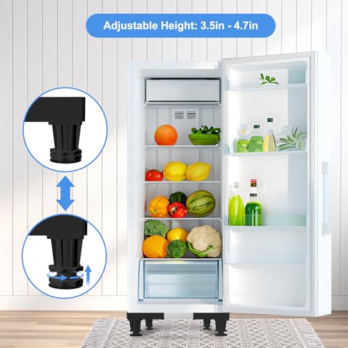 KUPAO Adjustable Mini Fridge Stand with 4 Feet, Black (4-Feet, 16-24 in) – Pedestal for Small Refrigerator, Portable Washer/Dryer