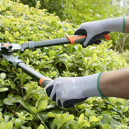 3-Paris Medium Work Gloves for Men and Women, Nitrile Coated Safety Protective Gloves with Grip, Ideal for Gardening, Warehouse, Mechanic, Light Duty Construction Work