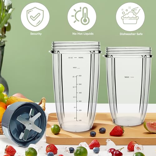 PODCAY Nutribullet Replacement Cups & Extractor Blade Set, 32oz & 24oz for 600W/900W Pro Blenders