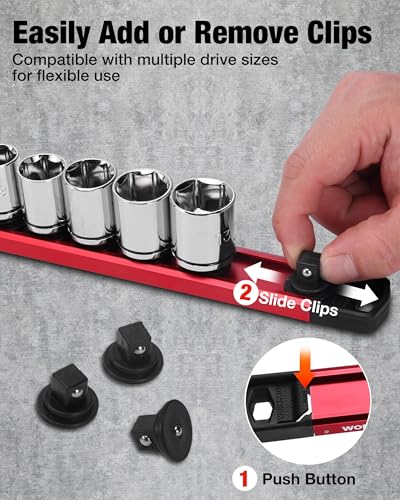 WORKPRO Magnetic Socket Organizer, 3/8" Adjustable Push-Button Socket Rail