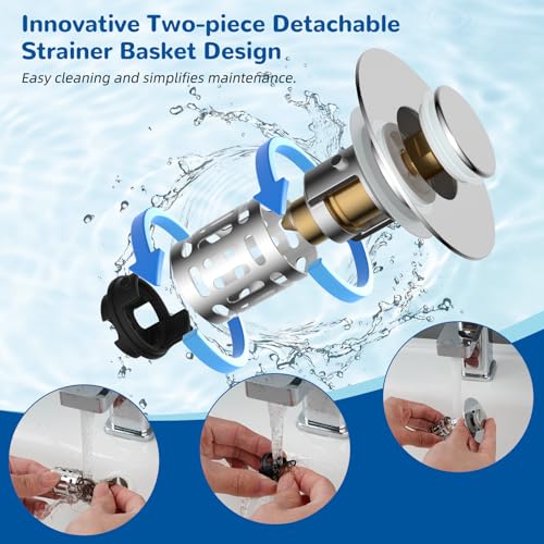 Hibbent Upgraded 3-in-1 Bathroom Sink Drain Strainer Pop Up Stopper Chrome 1