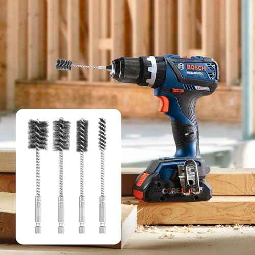 4 PCS Stainless Steel Wire Brushes,Hex Shank Handle Small Wire Brushes,for Drill Ports Tubes Bearings Cleaning Parts Attachments and More,3/8'',1/2'',3/4'',7/8''