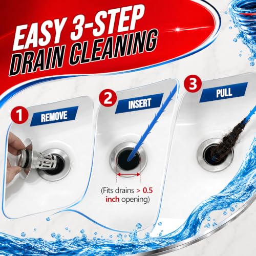 Drain Clog Remover Snake - Fast Hair and Debris Removal for Bathroom Drains