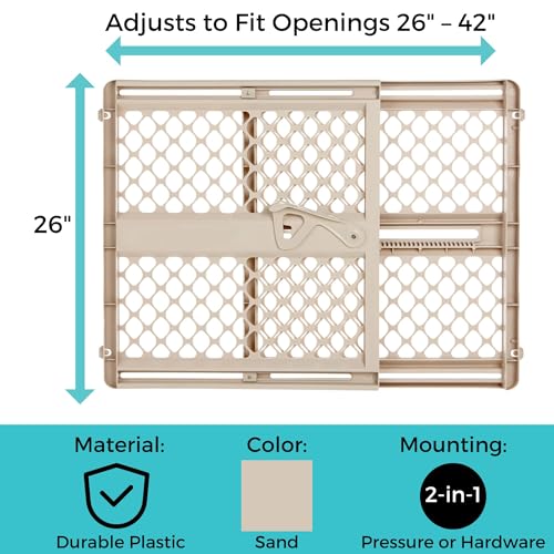 Toddleroo by North States Sand Adjustable Baby Gate for Stairs & Doorways, 26-42 Inches Wide, 26 Inches Tall, Made in USA