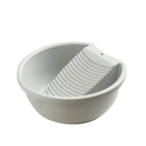 Washboard 𝘽𝙖𝙨𝙞𝙣 for Hand Washing Clothes, Plastic Washtub with Built-in Washboard, Non-Slip Design for Delicate Laundry, Ideal for Home, Dorm, Camping & Travel Use (Grey)