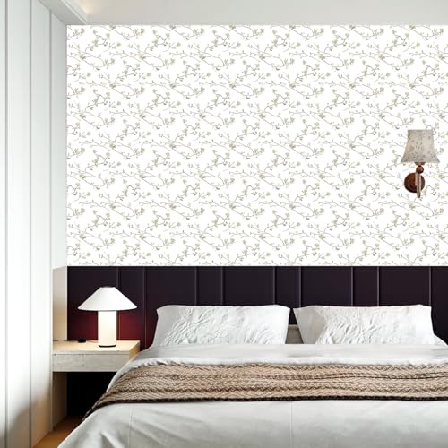 Modern Floral Peel and Stick Wallpaper Boho Green Leaf Branches Contact Paper for Cabinets Self-Adhesive Removable Wallpaper for Bedroom Farmhouse Contact Paper for Bathroom Waterproof 17.5" x 118"
