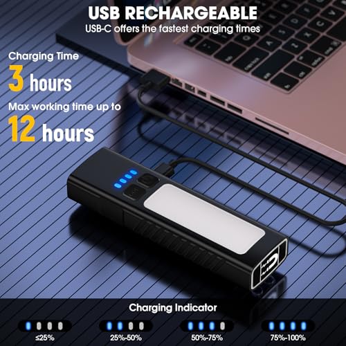 Rechargeable EDC Flat Flashlight with COB Light, UV Light & Super Bright LED Portable Pocket light, Waterproof, Mini Magnetic Flat EDC Flashlight with Clip for Working, Camping, Repairing Emergencies
