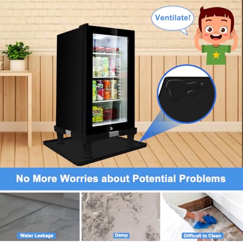KUPAO Mini Fridge Stand with Silicone Drip Tray - Black, 16-24in Adjustable Base with 4 Feet