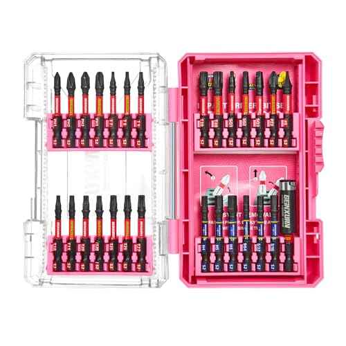 28Pieces Impact Screwdriver Bits Set, Magnetic S2 Steel Phillips/Slotted/Square/Torx Insert Power Bits Tips, Impact Bit Holder with Pink Storage Box Case