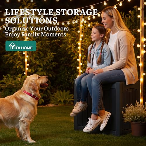 YITAHOME 31 Gallon Outdoor Resin Storage Box Black with Lid & Handles