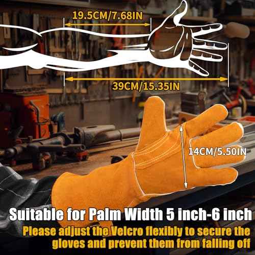 16 Inch Leather Welding Gloves Fire Heat Resistant for Men & Women in Mig Tig Stick Welding or Wood Stove, X-Large