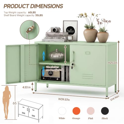 GirthIron Green 25.2-Inch Metal Locker Storage Cabinet with Locks and Adjustable Shelves