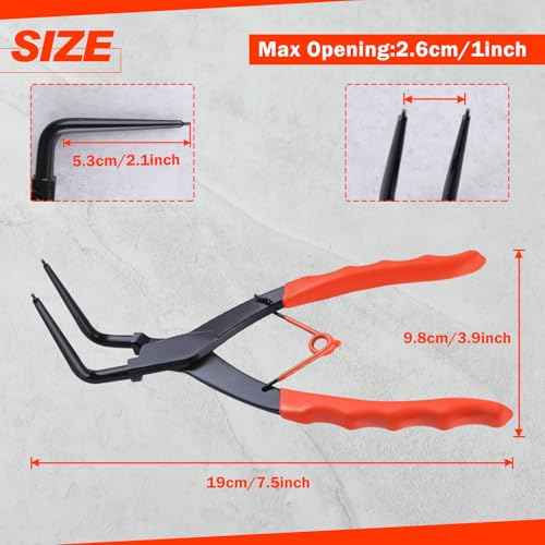 Internal Master Cylinder Snap Ring Pliers 90 Degree Long Nose Pliers Heavy Duty Retaining Ring Plier with PVC Handle, Bent Lock Circlip Plier Internal Ring Remover for Trucks Motorcycles Cars