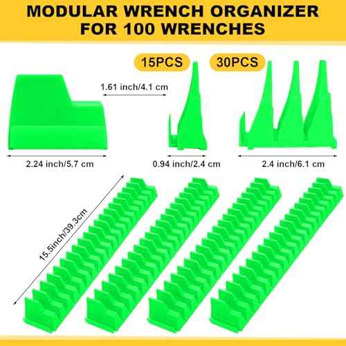 Chunful 100 pcs Modular Wrench Organizer Holder Wrench Tool Organizers Storage Racks Set with Metric & SAE Label for Tool Box Drawer Storage for Father Brother Professional Mechanics Men (Green)