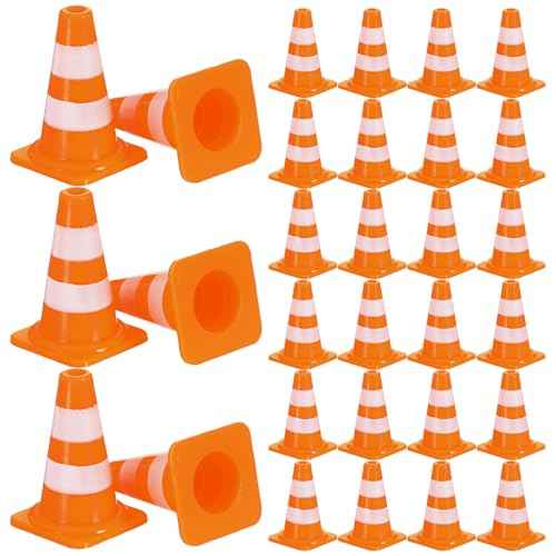 30 Pcs Mini Traffic Cones, 1" Plastic Small Cones,Small Orange Cone Mini Construction Cone Traffic Caution Signs for Micro Landscape Sand Table, Street Signs, Engineering Road ConeSS Model(Orange)
