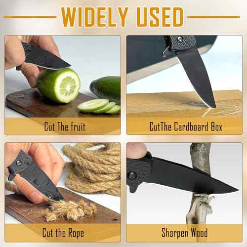 Keychain Folding Knife, Small Pocket Knife with Safety Lock, 2.5" Steel Blade, Bottle Opener, Great EDC Tool for Father's Day Gift (Model 6175P)