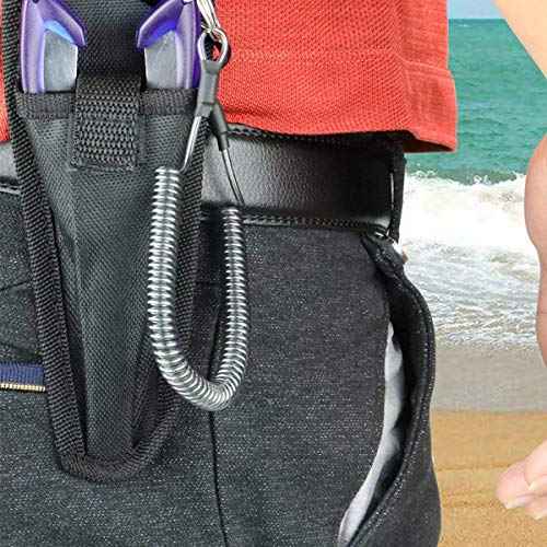 Fishing Lanyard (7Pcs) Safety Retractable Coiled Tether with Carabiner and Split Ring for Pliers, Boating, Tools(Black)