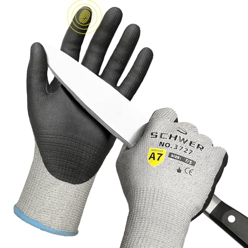 3 Pairs High Level Cut Resistant Work Gloves for High Risk Work, ANSI A7 Cutting Gloves with Reinforced Thumb, Used for WoodWorking, Construction, Non Slip, Durable, Breathable & Cool, S, PR3727