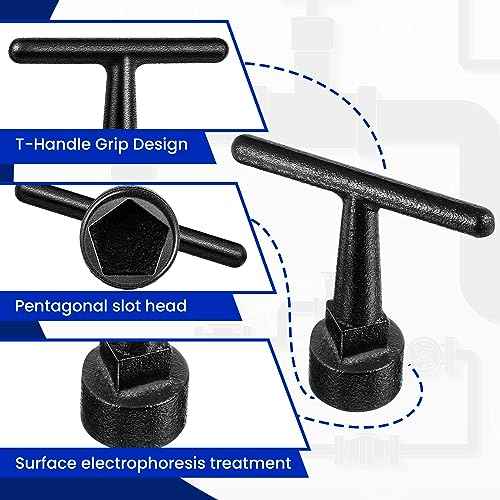 Enhon Curb Box Wrench for Pentagon Curb Boxes, Water Meter Wrench for Penta Socket, T Handle Penta Tool, Water Valve Shut Off Tool (1 Pack,Black)