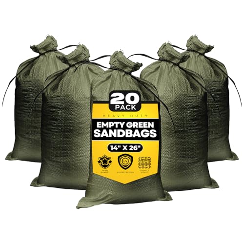 Pack of 20 Heavy Duty Military Green Sandbags 14 x 26 inches Flood & Flood Control