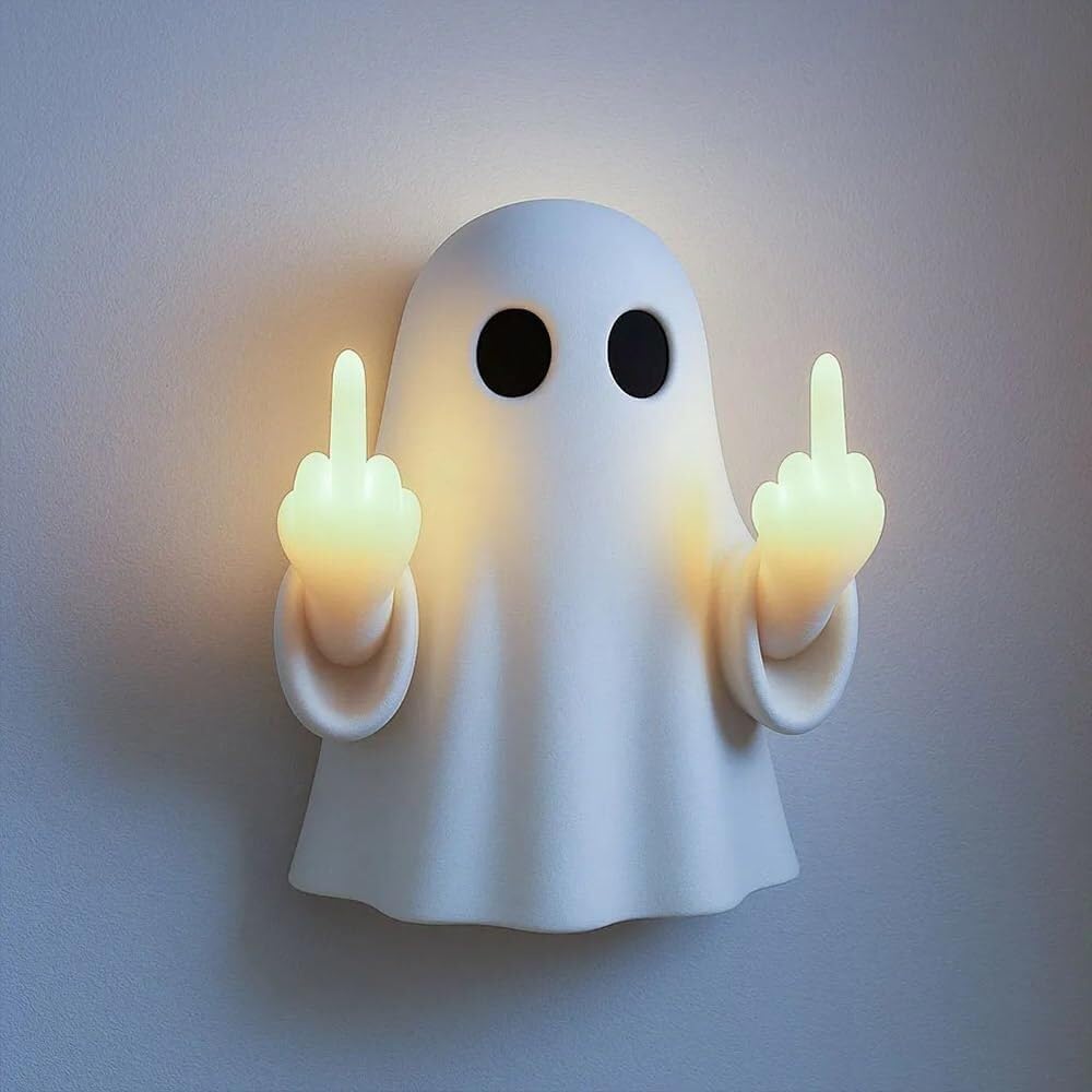 Ghost Middle-Finger LED Lamp, Cute Ghost Statue, Halloween Ghost Decoration, Spooky Middle Finger LED Lights, Cute Halloween Ghost Decor Night Light for Halloween Party Decorations(Medium)