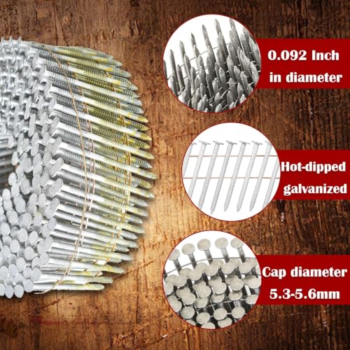 Findmall 2-Inch Wire Collated Nails 15-Degree Ring Shank Galvanized 3600 Pack for Gun CN57/CN65/CN70