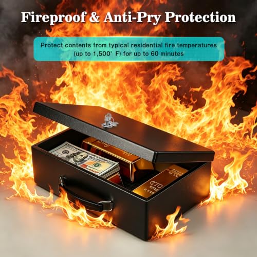 Large Fireproof Document Safe Box with Key Lock - Black, xydled