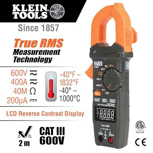 Klein Tools CL390 AC/DC Digital Clamp Meter - Auto-Ranging, 400A, Standard Display