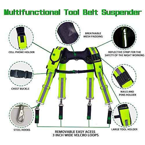 AISENIN Carpenter Tool Belt Suspenders, Heavy Duty Tool Belt Suspenders Reflective Safety Suspenders