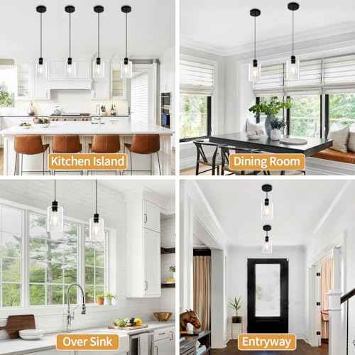 Glass Pendant Lights Kitchen Island 2 Pack, Black Kitchen Pendant Lighting Over Island, Hanging Light Fixtures Modern Pendant Lights for Hallway Entryway Bedroom Dining Room