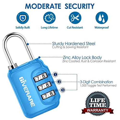 GIVERARE 2-Pack 3-Digit Combination Lock Keyless Luggage & Gate Lock, Weatherproof