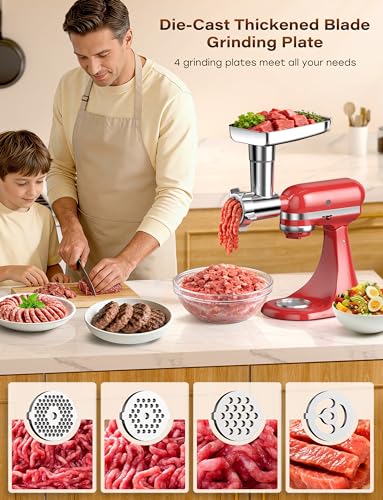Upgraded Meat Grinder Attachment for KitchenAid 316 Stainless Steel, 18-Piece Set with 3 Sausage Stuffers