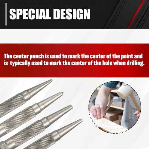 C&T 4-Piece Nail and Punch Set, 1/32, 1/16, 3/32, 1/8Inch, Nail Setter Punch & Center Punch Set, Professional woodworking and carpentry tool kit