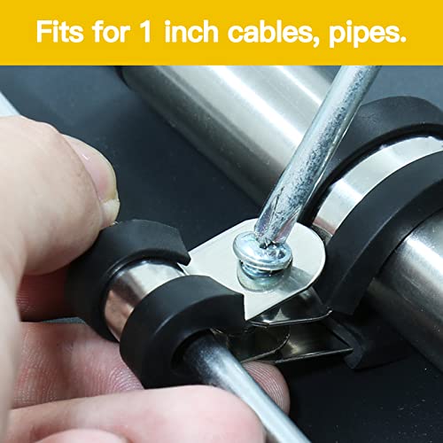 12pcs 1 inch (25mm) Cable Clamps, Stainless Steel Wire Clamps, Rubber Cushioned Insulated Clamp Metal Conduit Clamp for Pipes, Tubes, Hose, Wiring, Cables