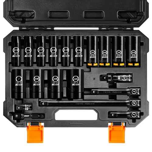 BOEN Pro 20-Piece 1/2" Drive Deep Impact SAE Socket Set, 3/8"-1-1/4", CR-MO & CR-V Steel, Upgraded Torque & Durability, Includes Extensions, Joint, Adapter ? Meets ANSI