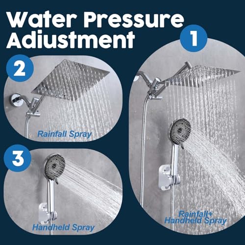 Ashwanth 8 Inch Silver High Pressure Rainfall Shower Head with Handheld & Extension Arm