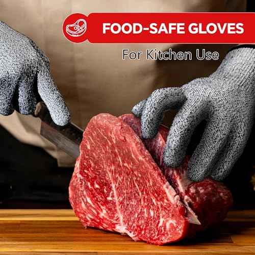 ZEEGO Level 5 Cut Resistant Gloves for Kitchen & Meat Processing, Machine Washable, Food Grade, Ambidextrous, for Butcher, Oyster Shucking, Outdoor Use (Size L)