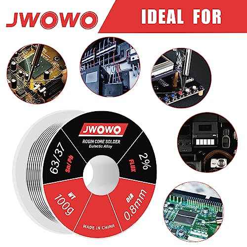 Rosin Core Solder Wire for Electrical Soldering(0.8mm/100g,5 Pack),By JWOWO
