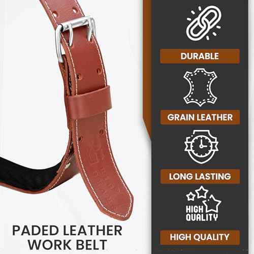 Leather tool belt for men grain leather work belts | 3 inch carpenter constaraction belt multipurpose along with foam padded tool belt 34" to 49"