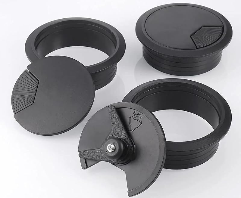TuTuYa 8Pcs 2 Inch Black Desk Grommet with Adjustable Cover and Hole Saw - Cable Management